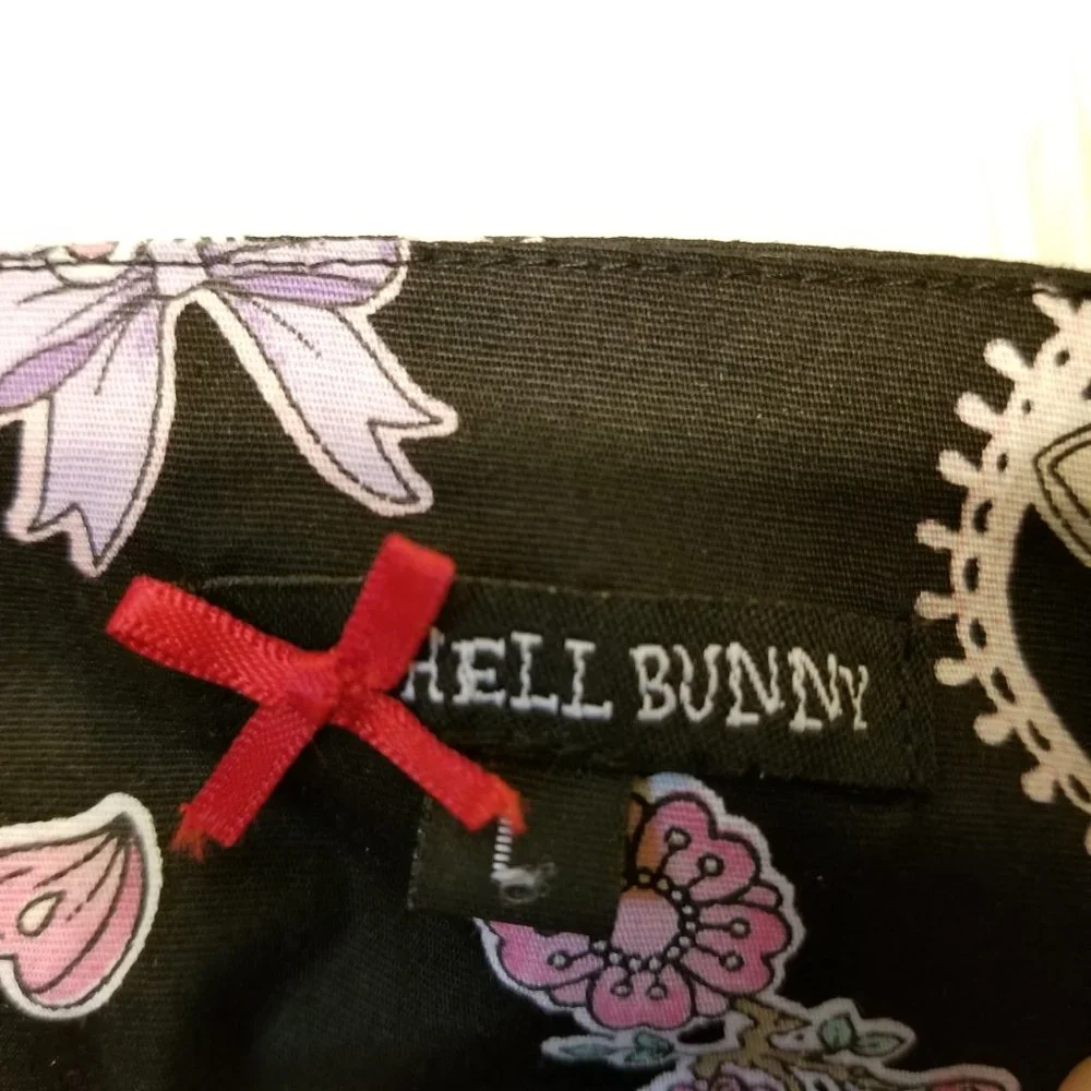 Hell Bunny Black Swing Dress with Pink and Cream Heart Motif